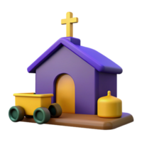 3D Rendered Illustration of a Small Church with a Yellow Cart png