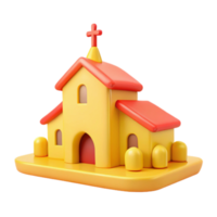 3D Cartoon Church Model with Red Roof and Cross png