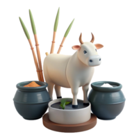 3D Render of a White Cow with Pots and Plants png