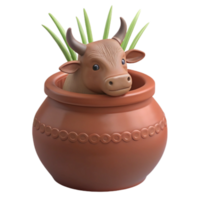 Bull in a Pot with Grass png