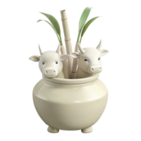 Two White Cows in a Pot with Bamboo Shoots png