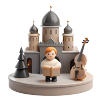 3D Rendered Scene of a Boy Singing in Front of a Castle with a Violin png