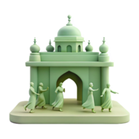 3D Render of People Walking Towards a Mosque png