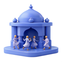 3D Render of People Dancing in Front of a Blue Dome Structure png
