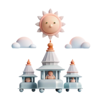 3D Render of a Sun with Clouds Above Three Temples png