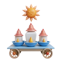 3D Rendered Illustration of a Cute Cartoon Sun and Jars on a Cart png