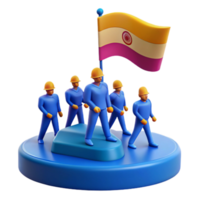 Teamwork and Success A Group of Workers Marching Forward with a Flag png
