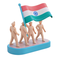 3D Render of People Marching with a Waving Flag png