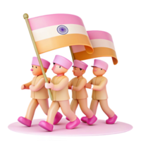 3D Illustration of Four Figures Marching with a Flag png