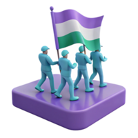3D Render of People Marching with a Flag png