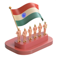 3D Render of People Standing in a Line with a Flag png