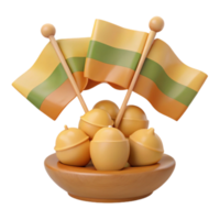 3D Rendered Bowl of Round Objects with Flags png