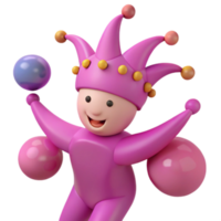 3D Cartoon Juggling Character with Colorful Balls and Jester Hat png