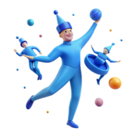 Blue Characters Playing with Spheres in a 3D Space png