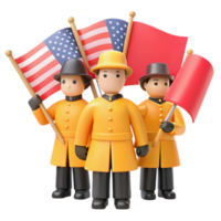 Three 3D Figures Holding Flags of Different Colors png