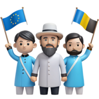 Cartoon Characters Holding Flags of Europe and a Country png