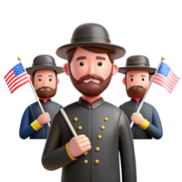 Three Cartoon Men in Uniform Holding American Flags png