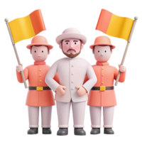 Three 3D Cartoon Characters Holding Flags png