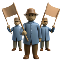 Three 3D Figures Holding Flags in a Row png