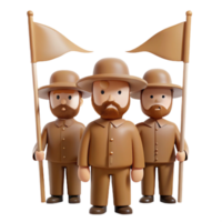 Three Cartoon Characters in Brown Uniforms Holding Flags png