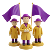 Three Cartoon Characters with Purple Hats and Flags png