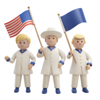 Three Cartoon Characters Holding Flags Patriotism and Unity png