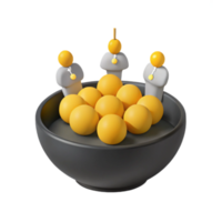 3D Rendered Bowl Filled with Yellow Spheres and Grey Figures png