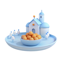 3D Rendered Scene with Tiny Figures and a House on a Plate png