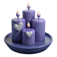 Purple Candles with Hearts on a Plate png
