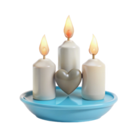 Three Candles and a Heart on a Blue Plate png