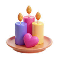 Three Colorful Candles with Heart on Plate png