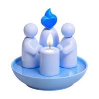 Three Figures Surrounding a Lit Candle with a Blue Heart Flame Above png