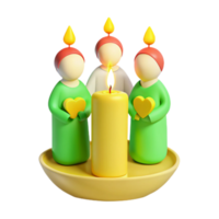 3D Render of Candle and Three Figures Holding Hearts png