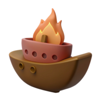 3D Render of a Boat with a Flame on Top png