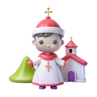 3D Cartoon Character of a Priest Standing in Front of a Church png