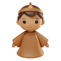 Cute 3D Character Wearing a Brown Robe and a Crown png