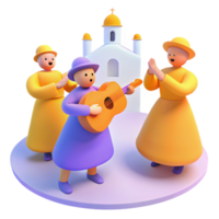 3D Illustration of People Singing and Playing Guitar in Front of a Building png