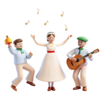 3D Cartoon Characters Dancing and Playing Guitar with Musical Notes png