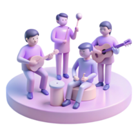 Cute 3D Characters Playing Instruments Together png