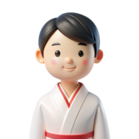 Smiling 3D Cartoon Character in Traditional Japanese Clothing png