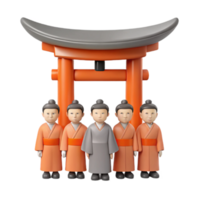 3D Render of Traditional Japanese Gate with Figures png