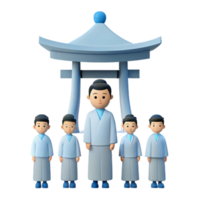 3D Illustration of People Standing in Front of a Traditional Asian Gate png