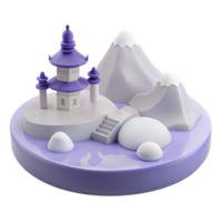 3D Render of a Pagoda with Mountain Peaks png
