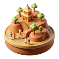 3D Illustration of a Miniature World with a Small Temple on a Hilltop png