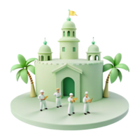 3D Rendered Castle with Palm Trees and Figures png