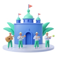 3D Cartoon Characters Performing Music in Front of a Castle png