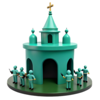 3D Render of a Church Building with Armed Figures Surrounding It png