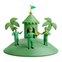 3D Render of Green Figures in Tropical Setting png