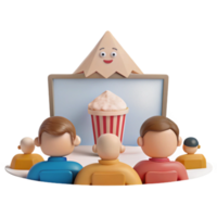 Group of Cartoon Characters Enjoying a Movie Night With Popcorn png