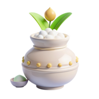 White and Yellow 3D Rendered Ceramic Pot with Small Flower and Decorative Dots png